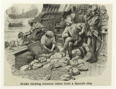 Picture Of Francis Drake And Treasure From A Spanish Ship