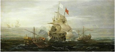 Picture Of French Ship Under Attack By Barbary Pirates