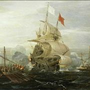 Picture Of French Ship Under Attack By Barbary Pirates
